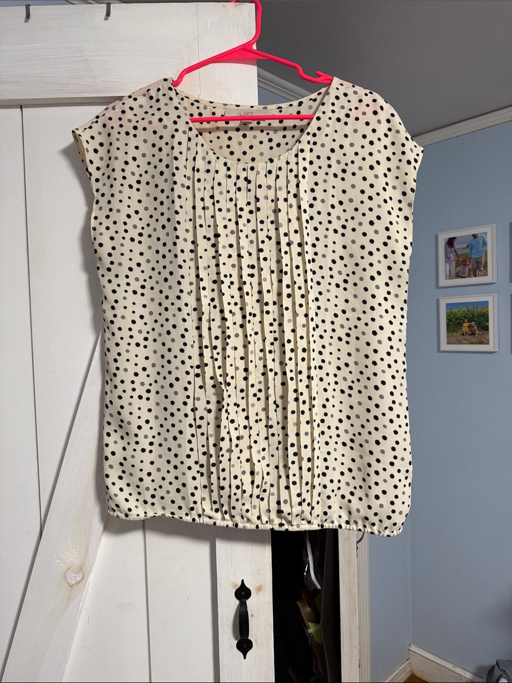 Cream Polka Dot Pintuck Cap-Sleeve Top